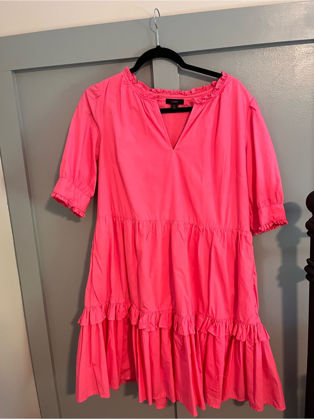 J. Crew Vibrant Pink Ruffle Tiered Mini Dress